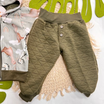 Inverno 2025 - Conjunto Dinos nas Nuvens Jaqueta com Capuz e Calça - Verde